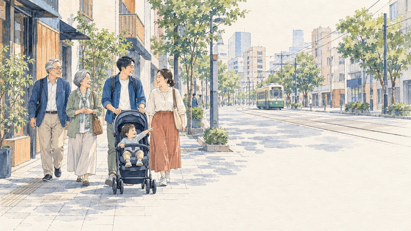 広島を家族で歩く旅のイメージイラスト